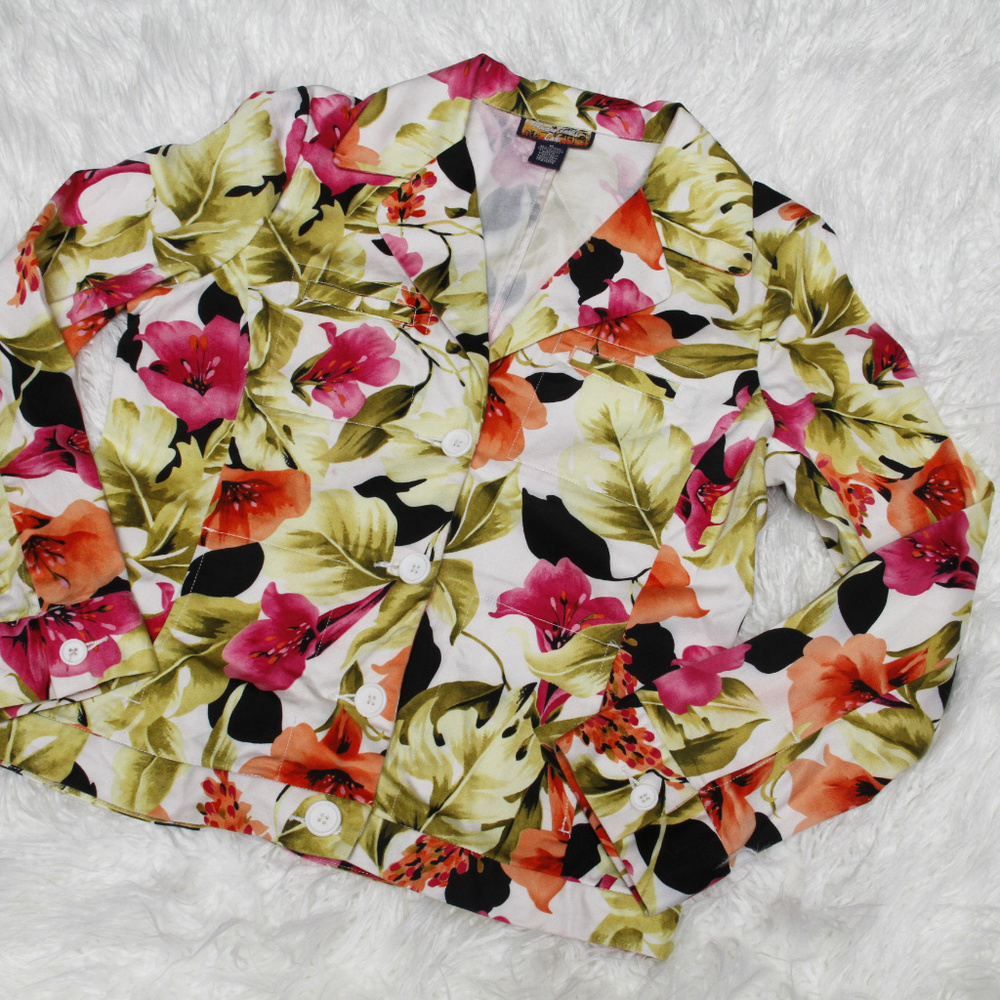 woman jacket with pink green floral print  size m